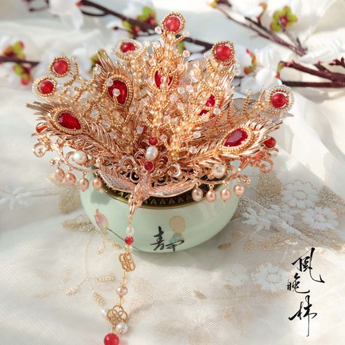 原创古风头饰汉服配饰金丝凤正凤重工凤冠和服发饰