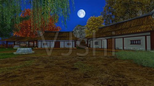 古代茅草屋农家小院夜景02_1920x1080_高清视频素材下载(编号:5346978