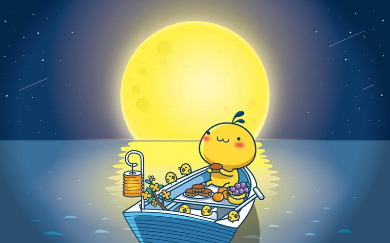 油爆叽丁中秋电脑壁纸～和月亮有个约会在船上