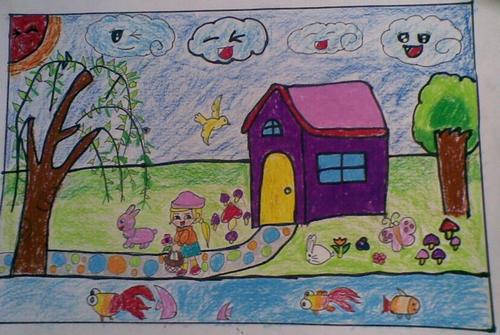 5068儿童网 儿童画 儿童画春天   阳春三月,我去郊外踏青,去的时候我