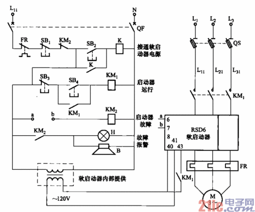 rsd6型软启动器控制电动机正转运行电路