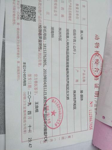 猪肉检疫合格证明