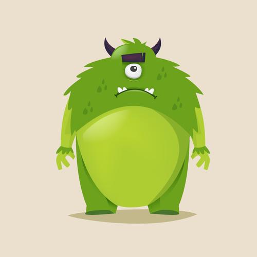 绿色独眼长毛怪物矢量素材