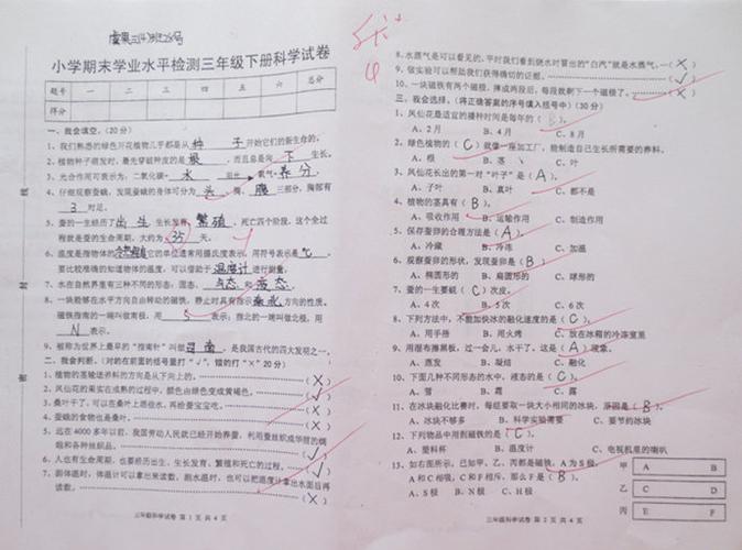 2012年小学三年级科学期末考试试卷(1)