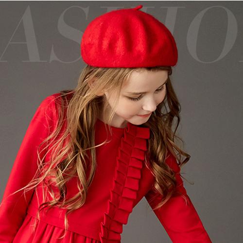 礼帽女童 公主_女童红色呢子礼帽洋气秋冬中大儿童画家帽摄影表演宝宝