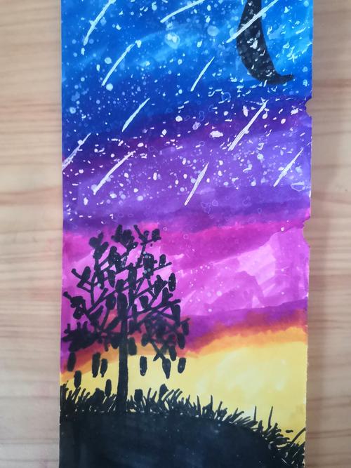 我用妈妈给我买的马克笔,画了一幅星空