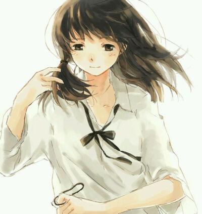 女孩 校园 唯美 动漫 头像 黑蝴蝶结 白上衣 黑发 辫子 黑眼睛 唯美