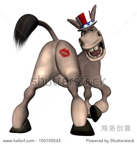 an angry political donkey wearing lipstick and a red, white