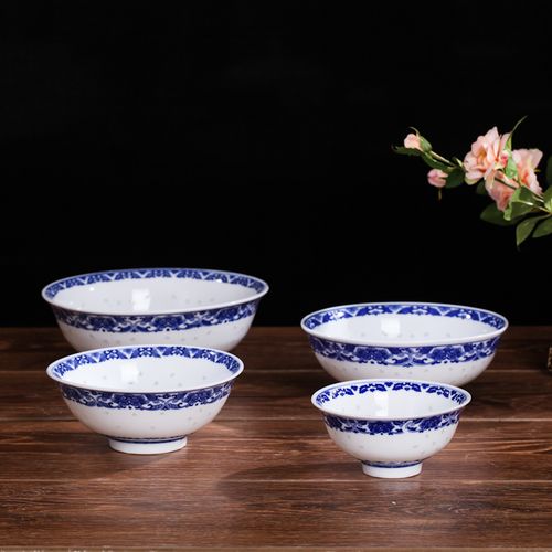 饭碗景德镇陶瓷器青花玲珑碗 米通瓷米饭碗釉下彩无铅健康环保_5折