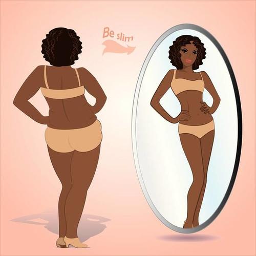 肥胖,女人,照镜子,看,纤细             肥胖女人可爱图片大全