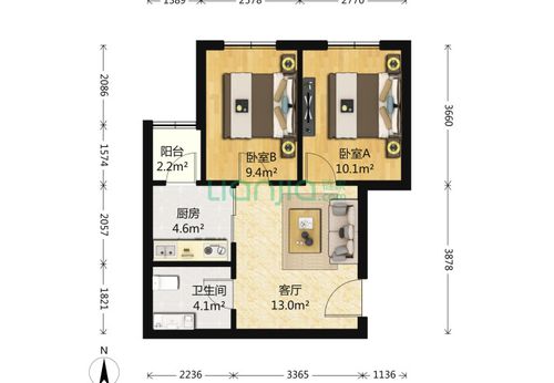 幸福家园二期 2室1厅1卫 66㎡ 户型