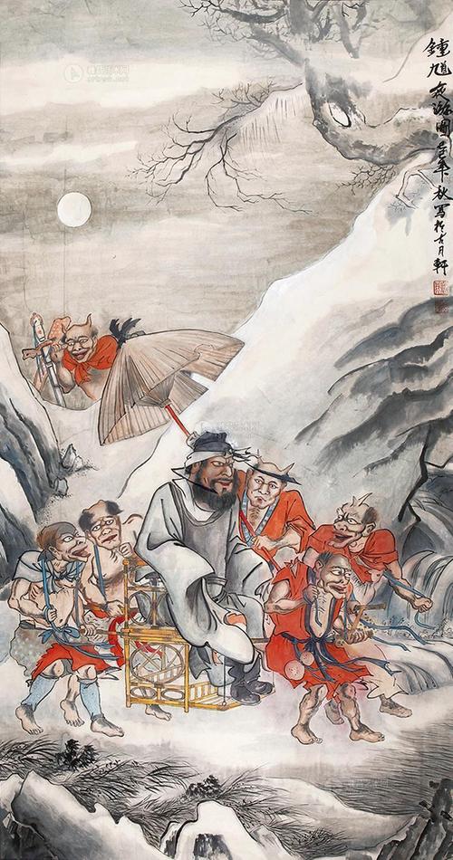 0450钟馗夜游图一件立轴纸本