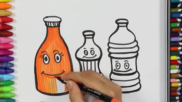 儿童涂鸦简笔画:超级可爱的彩色饮料瓶
