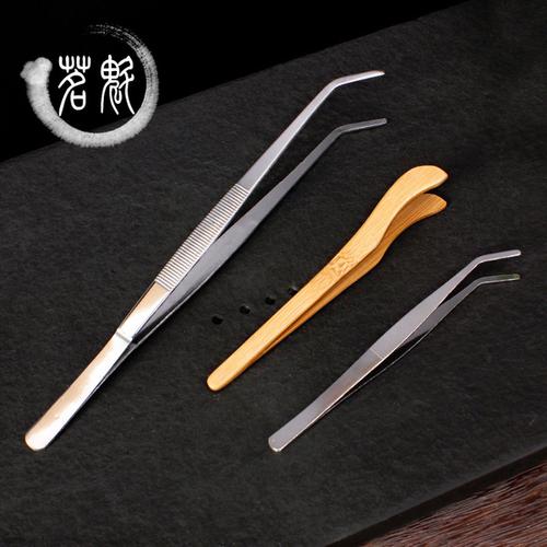 竹制功夫茶夹子木质镊子茶道茶具配件不绣钢鸡翅木红木 茶夹
