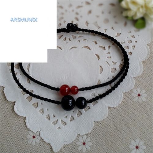 arsmundi时尚简约黑玛瑙手工编绳脚链男女款简洁转运情侣男友礼物