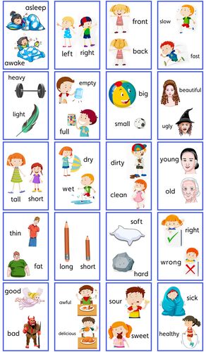 英语反义词彩图单词闪卡大卡片幼儿小学教师教具教室装饰墙贴塑封