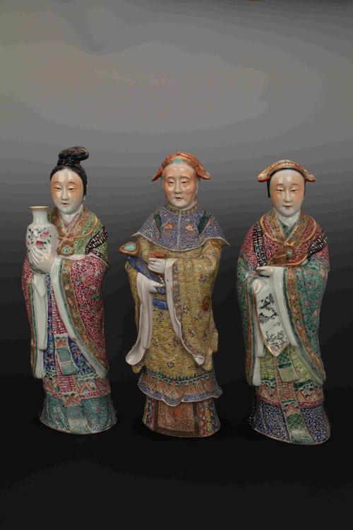 民国福建会馆粉彩福禄寿三星塑像