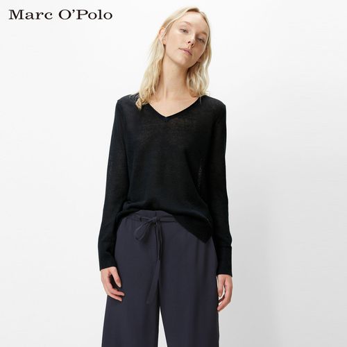 Marcopolo,marc o\\'polo marcopolo/mop秋季女士v领纯色亚麻轻薄透气弹力长袖套头针织衫