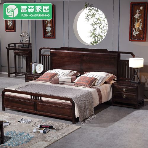 新中式禅意全实木床 红木床黑檀木床1.8米 双人床 新中式卧室家具