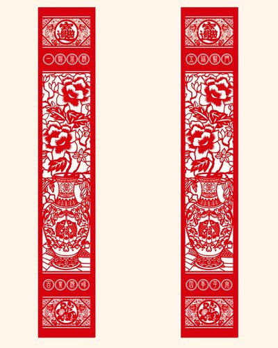 2021牛年年春节剪纸风传传统大红对联门芯门神对联