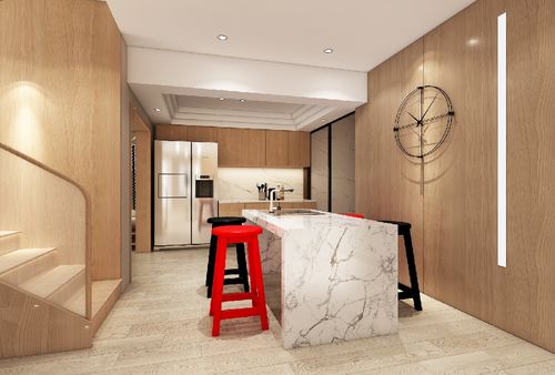 大理石的吧台,闲于之时不妨夫妻二人在此畅饮几杯.