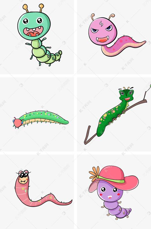 拟人的卡通手绘毛毛虫组合