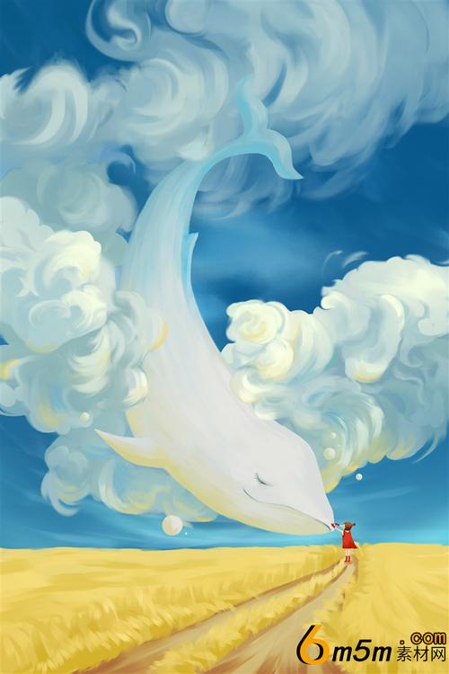 手绘油画版唯美的鲸鱼艺术插画分享