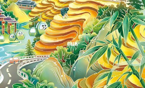 梯田自由行热门攻略_桂林自由行热门攻略_线稿_手绘板_p图_原创插画