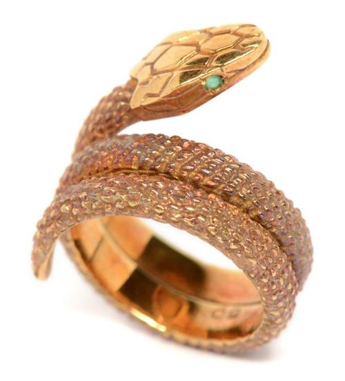 cartier 18k黄金蛇形戒指