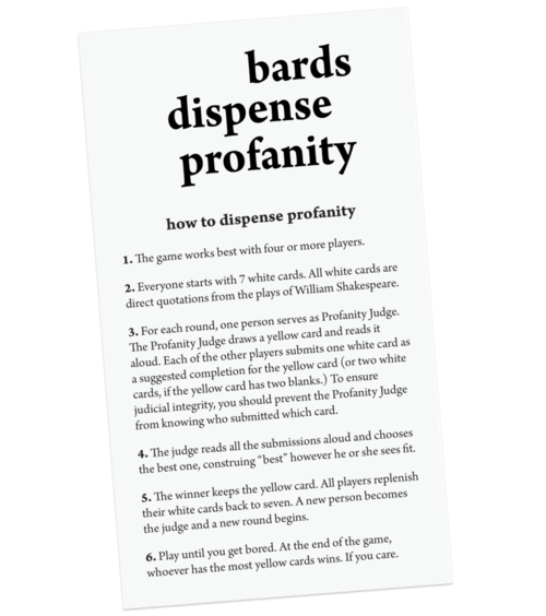 bards dispense profanity: a party game based on the works of