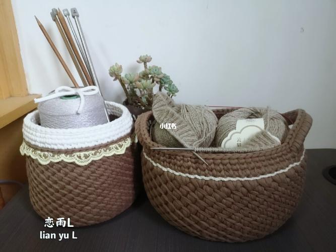 灌芯棉布条线钩针编织收纳筐(附图解)_钩针编织_咖色