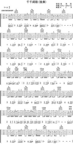 指弹独奏《千千阙歌》吉他谱(高清指弹谱)