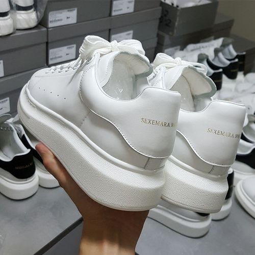 欧洲明星同款麦昆小白鞋mcq男鞋 sexemara真皮厚底增高鞋子全白色