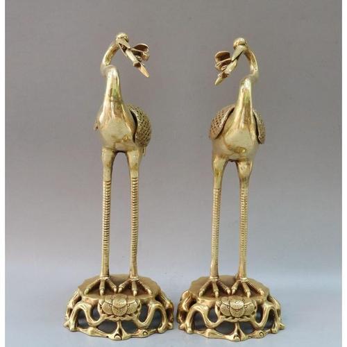 精品铜器工艺品纯铜鸟熏香炉居家装饰仿古黄铜如意仙鹤铜香炉一对