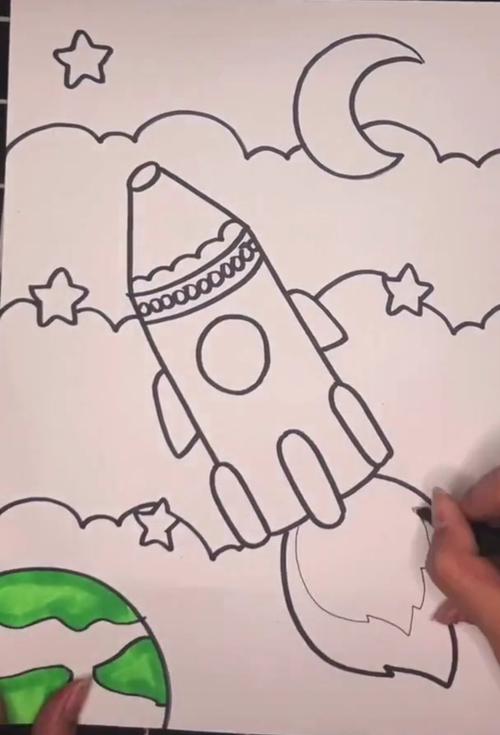 今日课堂《小火箭》课前准备:画纸,黑色笔,彩色笔