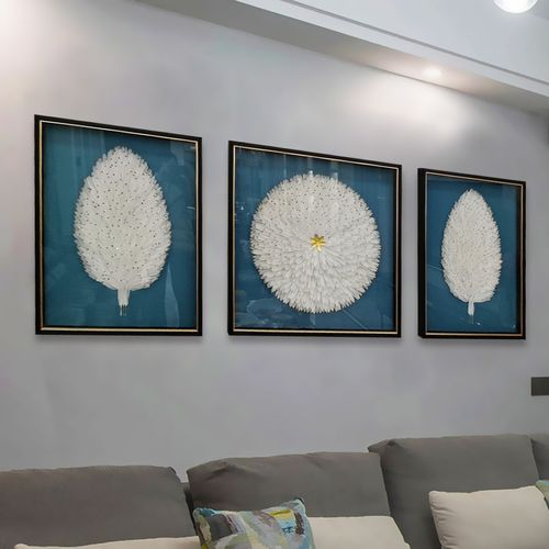 羽毛实物画轻奢轻奢羽毛画 客厅装饰画 沙发背景墙画立体画现代简约