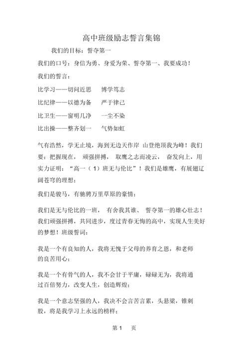高中班级励志誓言集锦