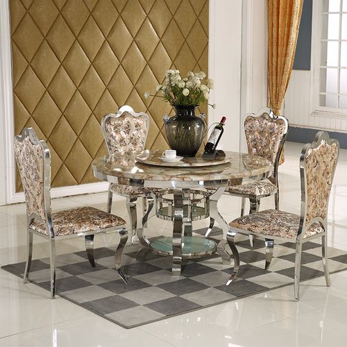 餐桌 人带转盘餐台不锈钢圆桌饭桌 6 欧式大理石圆形