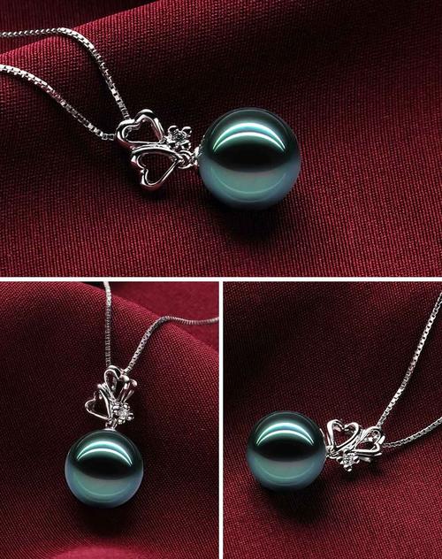 水年华 -黑珍珠11-12mm心心相应k金吊坠