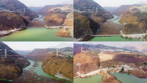 航拍云南巧家金沙江葫芦口即将淹没的大桥