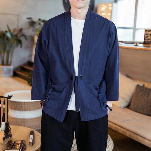 中国风外套装男装汉服日系日式和风仙鹤刺绣道袍和服