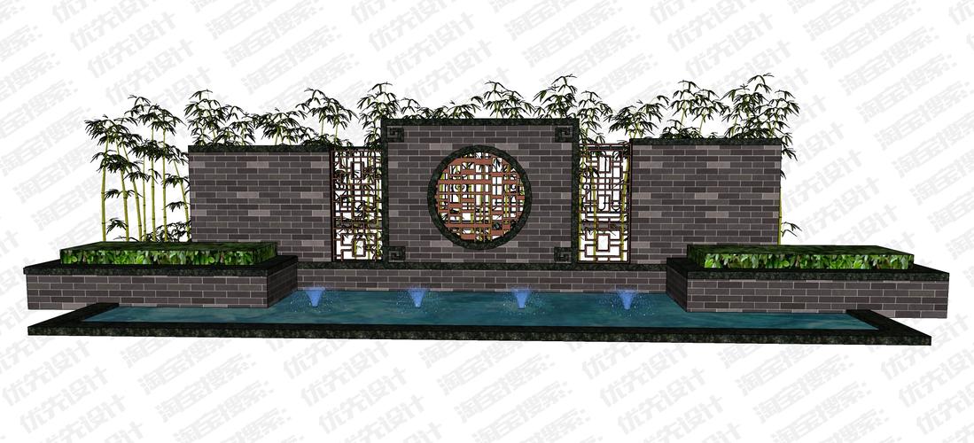 su草图大师模型中式照壁景观墙景观园林模型素材库 su公共模型21