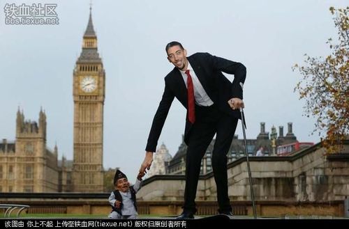 世界上最高的人和最矮的人相映成趣