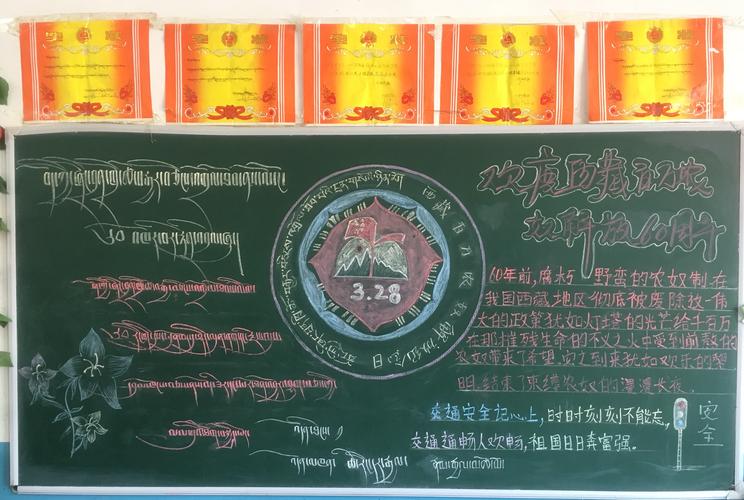 阿秀乡完小西藏百万农奴解放60周年纪念日暨交通安全教育班级板报评比