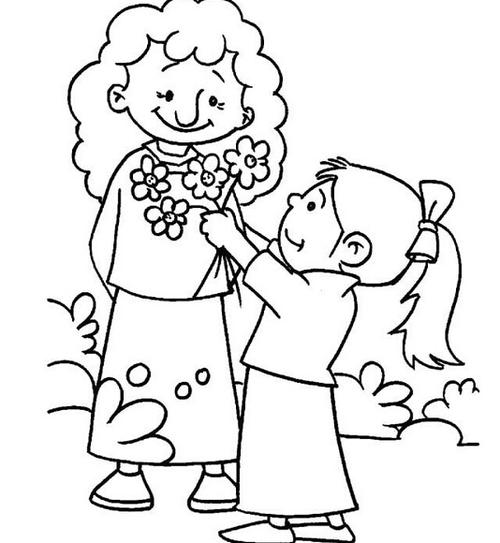 母亲节儿童简笔画-我给妈妈献花