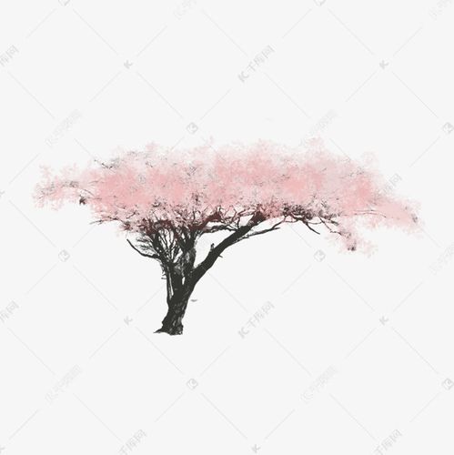 手绘中国风花树水墨画png素材
