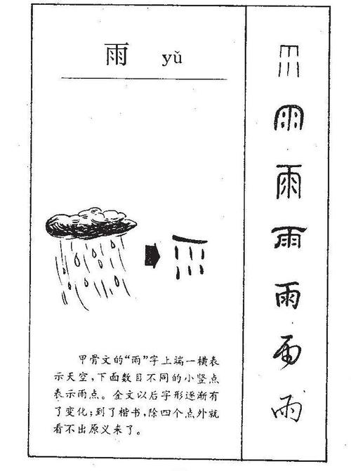 写美篇 "雨"是象形字,甲骨文"雨"字像天上降落水滴的形状