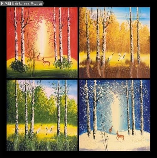 春夏秋冬风景油画