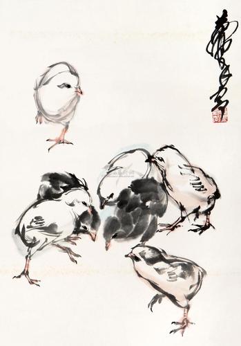 【小鸡图 镜片 设色纸本】拍卖品_图片_价格_鉴赏_绘画_雅昌艺术品