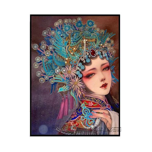 中式京剧花旦钻石画满钻竖版客厅贴钻十字绣走廊挂画脸谱钻石绣